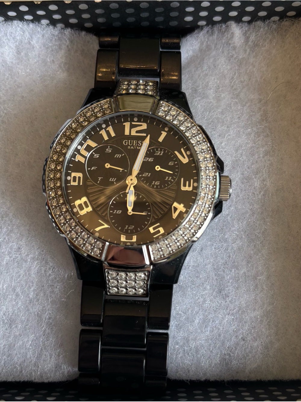 Guess Black and Silver Crystal-Trim Women's Watch